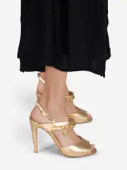 Gold Leather Chain Detail Heels