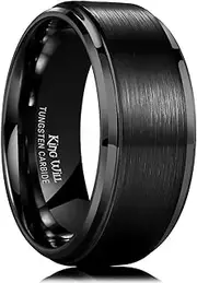 King Will Basic 8mm / 10mm Black Tungsten Carbide Ring Grooved Multi Faceted Men Wedding Band Matte Finish Step Edge/Beveled Edge Comfort Fit