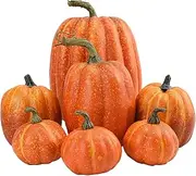 Artificial Pumpkins - 7pcs Halloween Fake Pumpkins, Fall Pumpkin Decorations | Foam Pumpkins Assorted Sizes, Fall Harvest Table Centerpieces Halloween Decor, Pumpkin Decoration for Fall Halloween