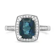 Sterling Silver London Blue Topaz & 38Cubic Zirconia Ring, M