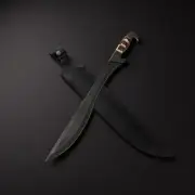 Handmade Damascus Heavy Duty KUKRI Knife Sharp Blade, With Leather Sheath 58cm