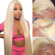 14A Russian Blonde #613 Transparent Lace Frontal 14in 100% Platinum Blonde Hu...