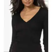 NWT Vince $125 Size Medium Ribbed Long Sleeve Wrap Top Black Cotton Modal