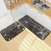 YXYZRMY Kitchen Mats for Floor, 2 Piece, Big Cat Brother Funny Cute Washable Non-Slip Kitchen Rugs Set for Home & Office, Sink, Laundry, 19.7” x 27.6” + 19.7” + 47.2”