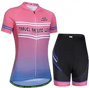 [MsiDtsoy] Womens Cycling Jersey Shorts Sleeve Set Bicycle Clothing Sportswear Biking Suit Tights Spring Autumn Moisture Wicking Quick-Dry UV Protection 3D Gel Padded MTB Outdoor Windproof XC04