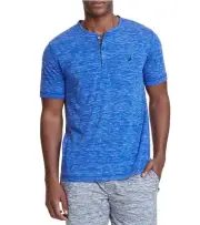 NWT Nautica Men Sleepwear Lighweight Space Dyed Henley Shirt Blue Short Sleeve M