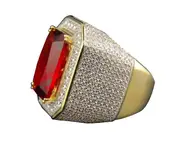 Fashion Men Women Big Rectangular Cubic Zirconia Plated Finger Ring Jewelry-Red - Red