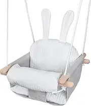 GFU Baby Swing, Canvas Swings for Infants Outdoor Indoor & Indoor, Toddler Swing for Indoors, Secure Wooden Hanging Swing Seat, Hammock for Indoor Playground, Grey Tree Swings or Backyard