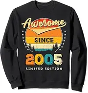 [X.Style] 18 Year Old Awesome Since 2005 18th Birthday Retro Sweatshirt ds046 Sweater (S) Black