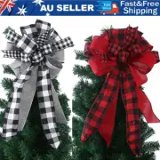 Christmas Tree Top Bow Handing Xmas Ornament Plaid Bowknot Party Wedding Decor