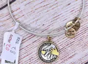 NEW NWT Alex and Ani Hand in Hand II Charm Bangle Two Tone Silver Gold Bracelet