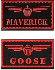 [Zcketo] 2 Pcs Maverick Goose Embroidered Morale Patch - Compatible with TOP Gun Air Force Funny Meme Emblem Applique Hook and Loop Sew On Tactical Military Patches for Backpacks Hats Jackets Vest