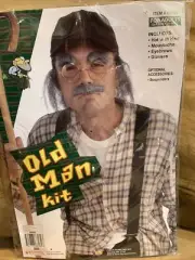 OLD MAN COSTUME KIT ACCESSORIES HAT W/HAIR, MOUSTACHE/EYEBROWS/GLASSES