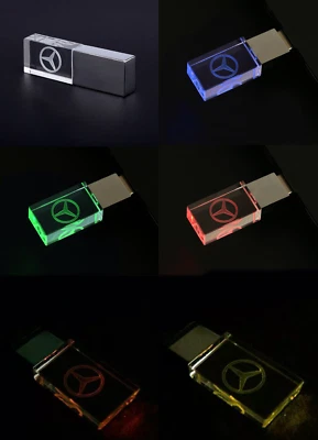 USB Flash Drive 2.0 Metal Stick Car Logo Mercedes Fan Lover Gift Cool LED Light
