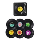 6pcs Vinyl Record Coaster Plastic Round Printed Drinks Coaster Set with Holder