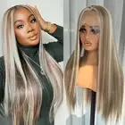Highlights Blonde Synthetic Lace Front Wigs for Women Straight Brown Mixed Bl...