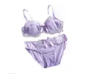 Women's Sexy Lace Lingerie Set See Through Underwear Floral Lace Underwire Bra and Panty Set-Lavender