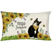Hello Sunshine Sunflower Cat Throw Pillow Cover 12x20 Inch Outdoor Spring