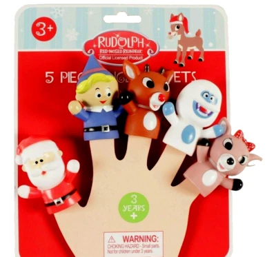 Rudolph The Red Nosed Reindeer Finger Puppets 5 Pc Set Toys Kids New
