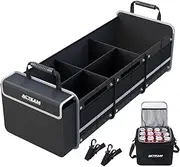 Acteam Large Car Trunk Organizer With Built-in Leakproof Cooler Bag, 5 Compartments Heavy Duty SUV Trunk Organizer for Car Suv Trunk Organizers and Storage with 2 Adjustable Straps