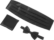 [TINEASUR] 3pcs Men's Satin Bow Tie Cummerbund Handkerchief Set Black Formal Tuxedo Accessories