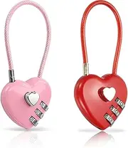 [BRDTKUGV] 2 Pcs Pink Heart Combination Padlocks, Cute 3-Digit Mini Code Locks, Heart-Shaped Cable Locks for Suitcases, Travel Bags, Backpacks, and Lockers (Original Code: 0-0-0)