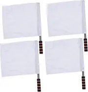 BRIGHTFUFU 4Pcs Waving Referee Flags with Stainless Steel Pole Durable Hand Signal Flags for Events Lightweight White Commanding Flags for