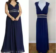 Ever Pretty Evening Formal Gown Beaded Open Back High Waist Royal Blue Size 10