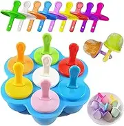 Silicone Popsicle Molds Mini 7-Cavity DIY Ice Pop Mold With Colorful Sticks and Drip-guards Baby Food Storage Container Reusable Non-Stick Food Grade Popsicle Makers (Blue)