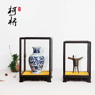 紅木花瓶工藝品玻璃罩子佛像古董寶籠底座黑檀木展示盒防塵罩