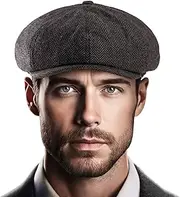 [LADYBRO] 8 Panel Newsboy Hats for Men Herringbone Plaid Wool Blend Tweed Flat Cap Scally Cap