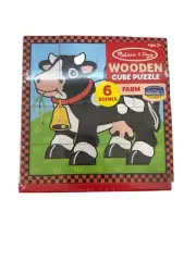 Melissa & Doug Farm Wooden Cube Puzzle w/Storage Tray 6 Scenes 16 Blocks Ages 3+