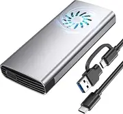 M.2 Enclosure NVMe SSD Adapter, FEMORO NVMe to USB C 3.2 Gen 2 10Gbps NVMe PCle SATA External Case Tool-Free with Mute Cooling Fan Supports UASP Trim M-Key/B+M Key for 2242 2280 SSD