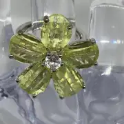 Avon CZ Flower In Bloom Ring Bold Statement Size Large Adjustable Green