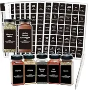 276 Spice Labels, Pantry Labels for Food Containers, Black Seasoning Labels, Kitchen Labels Stickers Preprinted Waterproof, Food Labels with Chalk for Glass Jars Pantry Rack Shelf Organisation