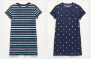 Old Navy Girls Rib Knit Navy Strip Nightgown Sleep Shirts Dots Size Large