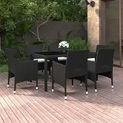 7 Piece Garden Dining Set Poly Rattan and Tempered Glass Black, Garden Furniture Sets