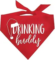 Drinking Buddy Santa Hat Christmas Dog Bandana (Red or Green)