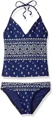 Splendid Girls' Big Boarder Stripe Tankini and Retro Pant Set, Navy, 12