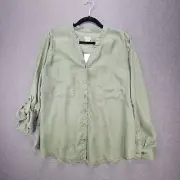 Chicos 3P 16P 18P Green Touch of Cool Roll Tab Buttoned Lyocell Blouse 1435