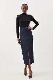 Tailored Denim Maxi Skirt