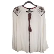 Silver Jeans Co Womens Embroidered Flowy Peasant Blouse With Tassels Size XL