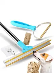 Pet Hair Remover Bundle-Ajustable Longth Large Carpet Rake & Portable Scraper