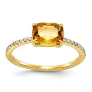 14K Yellow Gold Real Diamond and Citrine Square Ring