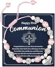 [YUEXNKO] Cross Rosary Bracelet, Cross Bracelet Christening Gifts, Christening Rosary Bracelet for Girls, Includes Bead Bracelet with Cross Religious Congratulations Card, Communion Gifts for Girls