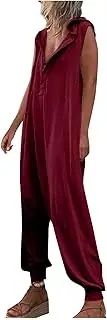 [Generic] Short Sleeve Jumpsuit Women's Overalls Casual Loose Sleeveless Hooded Bib Cuffed Jumpsuit with Pockets Lady Long Sleeve