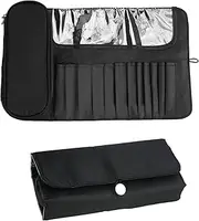 [DODAMOUR] Makeup Brush Case with Silicone Makeup Brush Cleaner Bowl, Portable Travel Makeup Brush Holder, Waterproof Cosmetic Brush Rolling Foldable Storage Bag (Black)