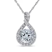 7.0mm Aquamarine and 0.2 CT. T.W. Natural Diamond Twisted Teardrop Pendant in 10K White Gold - 17"