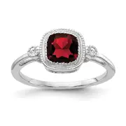 Solid 14k White Gold Cushion Simulated Garnet and CZ Ring