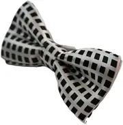 [Zasel] Boys Silver With Black Squares Patterned Bow Tie Black, Silver